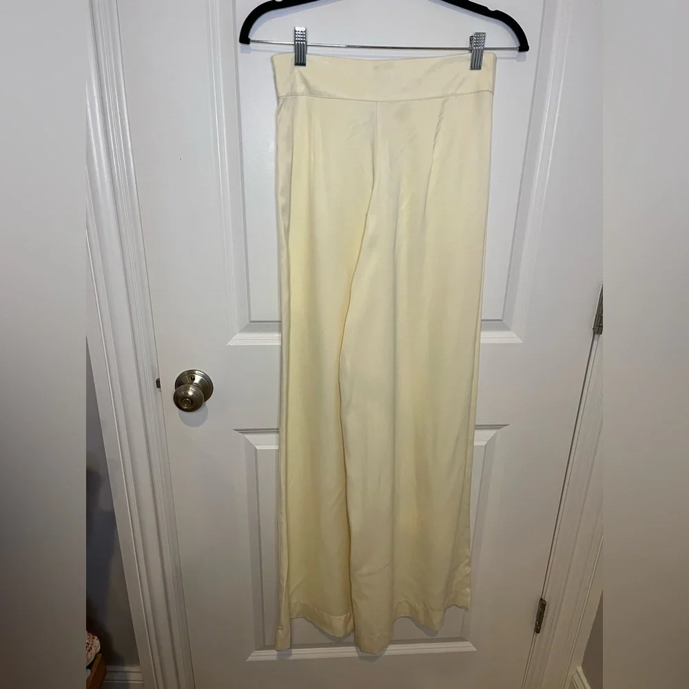 NWT Zara Wide Leg Cream Satin Palazzo Pants— extra small - Picture 6 of 7
